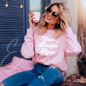 Gildan 18000 Sweatshirt Mockup Light Pink Sweatshirt Mock Up Gildan Mockup Sweatshirt Mockups Sweatshirt Mockup Bundle Model Mockup Gildan