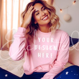 Gildan 18000 Sweatshirt Mockup Pink Sweatshirt Mockup Pink Sweatshirt Mock Up Model Mockup Pink Gildan Mockup Fall Mockup Fall Mock Up