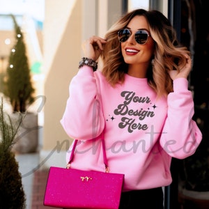Gildan 18000 Sweatshirt Mockup Light Pink Sweatshirt Mock Up Gildan Mockup Sweatshirt Mockups Sweatshirt Mockup Bundle Model Mockup Gildan