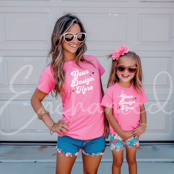 Maquette maman et moi chemise enfant crunchberry chemise rose maquette couleurs confort t-shirt enfant maquette t-shirt fille maquette maquette enfant maquette été