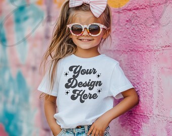 Kids White Shirt Mockup Kids Mockup Girl TShirt Mockup Kids T-Shirt Mockup Toddler Girl Kids Shirt Mockup
