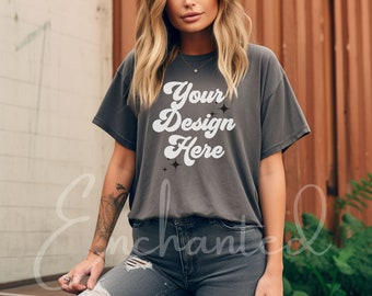 Comfort Colors C1717 Pepper Shirt Mockup Tshirt Mockup Gray Tee Mockup C1717 Model Mockup Boho Shirt Mock up Grey Mockup TShirt Mock Up