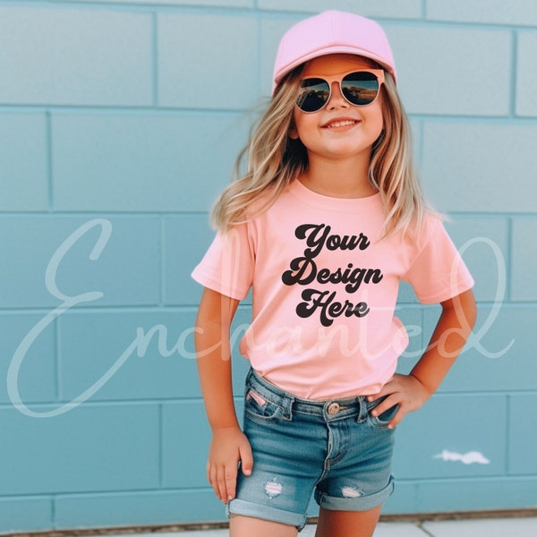 Kids Bella Canvas 3001T Pink T-Shirt Mockup Kids T-Shirt Mockup Girl TShirt Mockup Kids Outdoor Mockup Toddler Girl Summer Mockup Kids Shirt