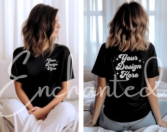 Front and Back Bella Canvas 3001 Black Mockup Back Shirt Mockup Front Back Mockup 3001 TShirt Mock Up Oversized Mockup Model Mockup Mock