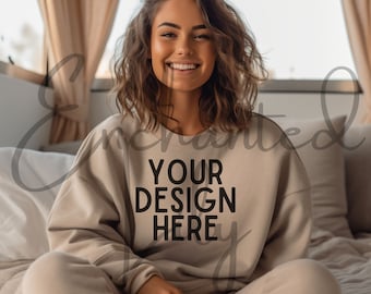 Gildan 18000 Mockup | Gildan Sand Sweatshirt Mockup | Sweatshirt Model Mockup | Gildan Sand | 18000 Sand Mockup