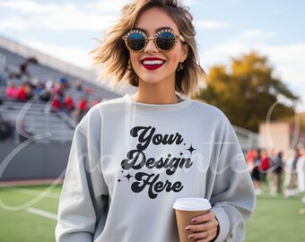 Gildan 18000 Ash Mockup Gildan Ash Gray Sweatshirt Mockup Sweatshirt Model Mockup Ash Gildan Crewneck Mockups Football 18000 Mockup