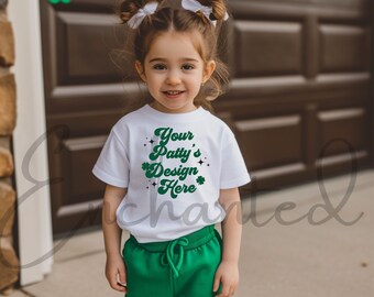 Kids Bella Canvas 3001T White T-Shirt Mockup Kids T-Shirt Mockup Girl TShirt Mockup Kids Mockup Toddler Girl St Patricks Shirt St Pattys Day