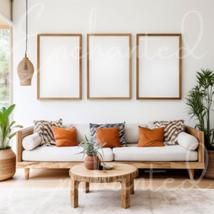 Home Interior 3 Frame Mockup Boho Living Room Mockup