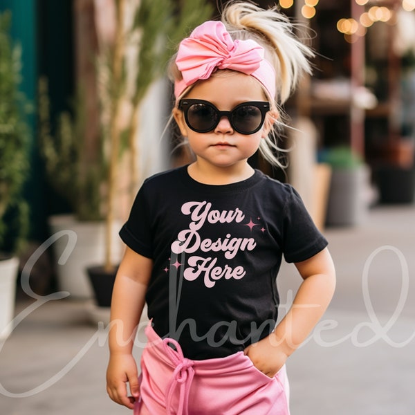 Kids Bella Canvas 3001T Black T-Shirt Mockup Kids T-Shirt Mockup Girl TShirt Mockup Kids Outdoor Mockup Toddler Girl Fall Mockup