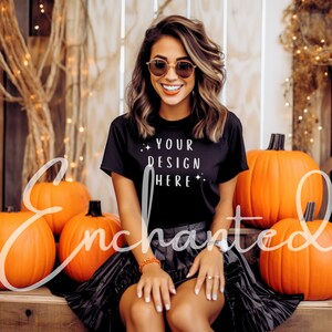 Bella Canvas 3001 Tshirt Mockup Jesień Mockup Halloween Mockup Koszula Bella Canvas Koszula Czarna Koszula Mockup Model Mockup Jesień Mockup