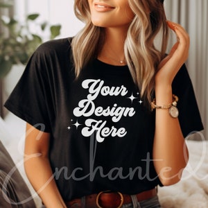 Black Bella Canvas 3001 Mockup Bella Canvas Black Shirt Bella Canvas Mockup Shirt Mockup Model Mockup Fall Shirt Mock Fall Mockup Black Mock