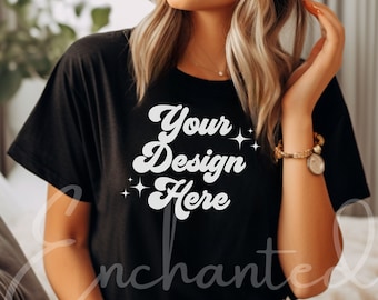 Black Bella Canvas 3001 Mockup Bella Canvas Black Shirt Bella Canvas Mockup Shirt Mockup Model Mockup Fall Shirt Mock Fall Mockup Black Mock