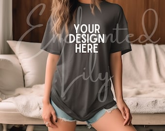 Comfort Colors C1717 Pepper Shirt Mockup Tshirt Mockup Gray Tee Mockup C1717 Model Mockup Boho Shirt Mock up Grey Mockup TShirt Mock Up