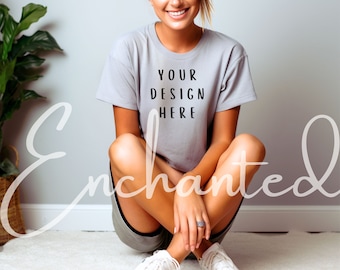 Bella Canvas 3001 TShirt Mockup Bella Canvas Shirt Solid Athletic Grey T-shirt Mockup Shirt Mockup Grey Shirt Mockup Model Mockup Grey