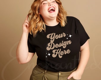 Bella Canvas 3001 TShirt Mockup Plus Size Mockup Model Mockup Black Tee Mockup Black T-Shirt Model Digital Download Mockup Plus Size Mock