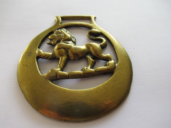 Antique Passant Lion Inside A Crescent Moon Horse Brass Martingale