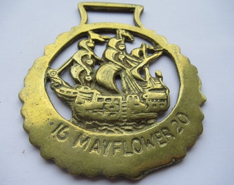 Vintage Mayflower 1620 Ship Galleon Nautical Horse Brass Martingale Horse Harness Ornament Medallion Decoration With Getts On Reverse