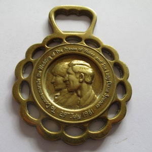Vintage Horse Brass Royal Wedding Prince Charles And Lady Diana July 1981 Bottle Opener Royalty Martingale Medallion