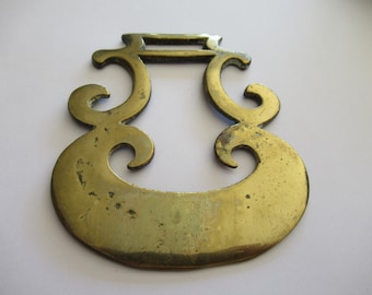 Vintage Horse Brass Traditional LYRE Harp Shape Medallion Martingale