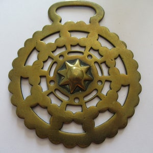 Antique Stamped Horse Brass Sun Star Clubs Border Clover Leaf Shamrock Medallion