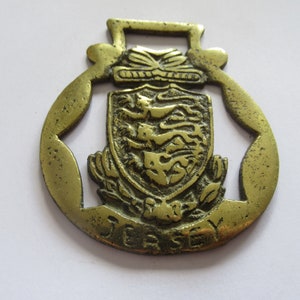 Antique Horse Brass Jersey Coat Of Arms Lions Martingale Medallion
