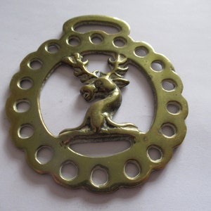 Antique Horse Brass A Magnificent Stag Deer&#39;s Head Medallion Pagan With Getts