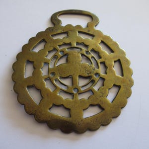 Antique Stamped Horse Brass Sun Star Clubs Border Clover Leaf Shamrock Medallion