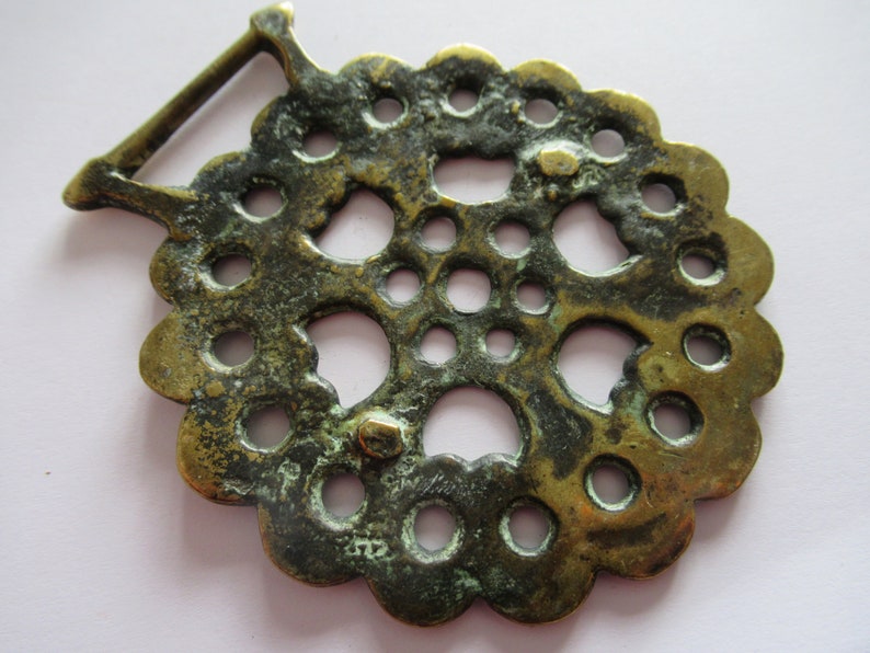 Antique Horse Brass Geometric Patterned Sun Wheel Martingale Medallion Pagan With Getts on
