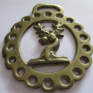 Vintage Horse Brass Stag Deer&#39;s Head Martingale Medallion Pagan