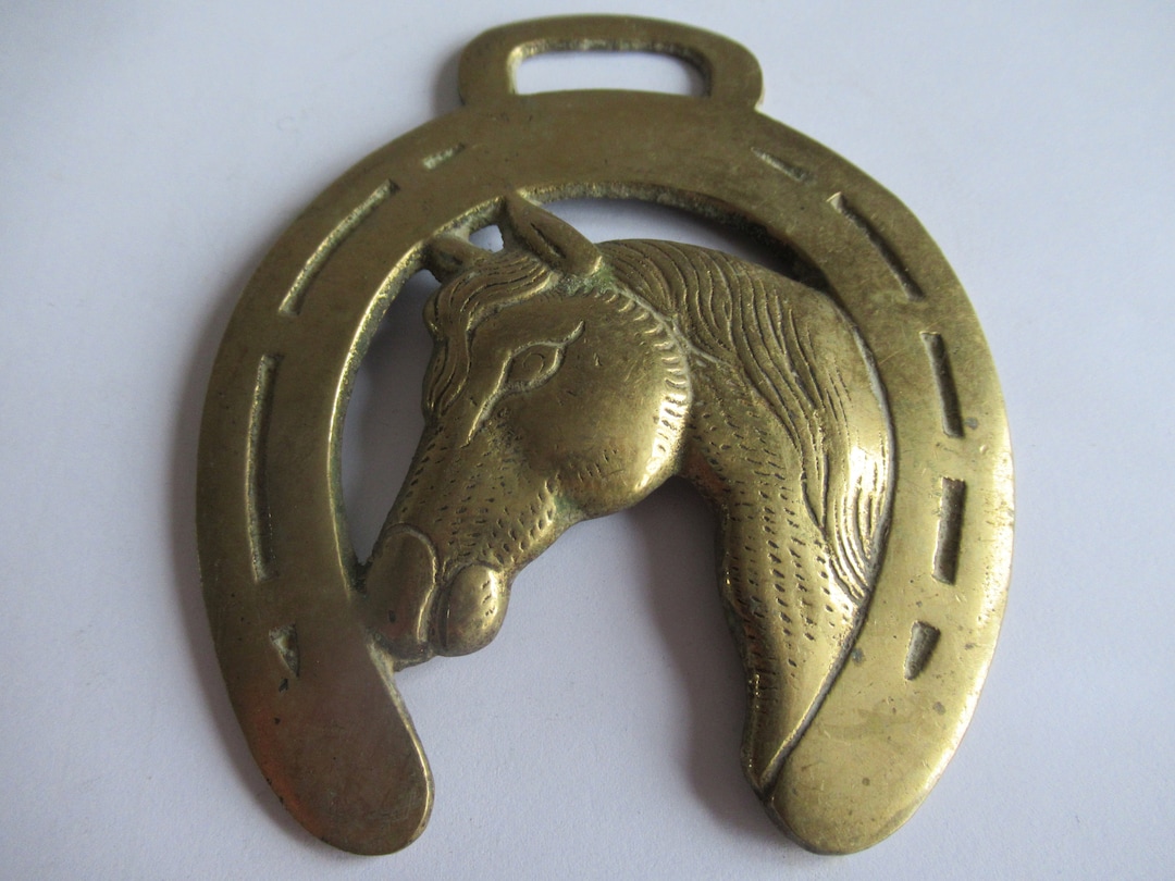 Vintage Large Horse Head Inside A Lucky Horseshoe Horse Brass