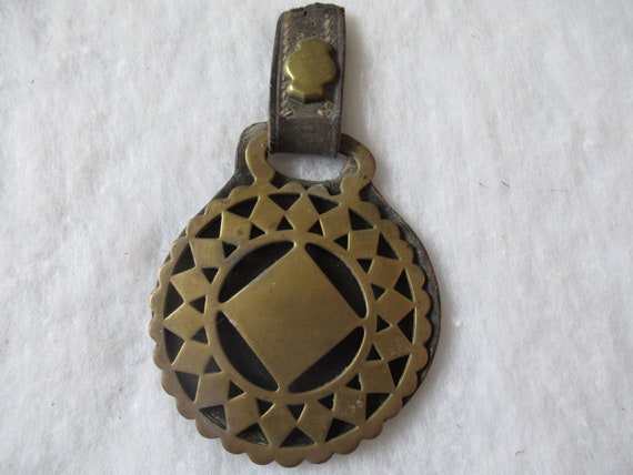 Antique Diamond Stamped Pressed Pattern Horse Brass on A Leather