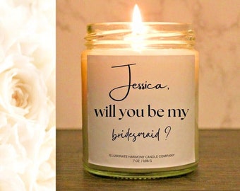 Jessica Will You Be My Bridesmaid Candle | Wedding Bridesmaid Proposal Candle Gift | Bridal Party Box Idea | Custom Bridesmaid Candle Gift