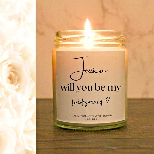 Jessica Will You Be My Bridesmaid Candle | Wedding Bridesmaid Proposal Candle Gift | Bridal Party Box Idea | Custom Bridesmaid Candle Gift