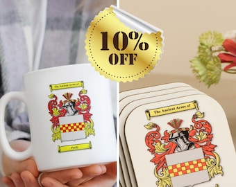 Personalised Family Crest Mug & Coaster Set
