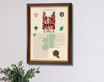 A3 Irish Name History Print – Scroll-Style Heraldry & Sept History