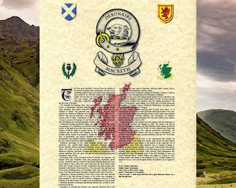 Scottish Clan History with Clan Badge, A3 Size Personalised Gift - Unframed - FREE UK delivery