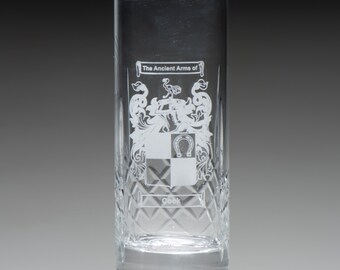 Engraved Crystal Hi Ball Glass | Custom Coat of Arms, Cut Design