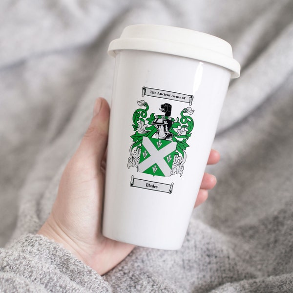 White Thermal Mug with Coat of Arms / Family Crest