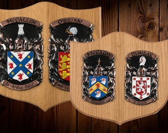 Oak Style Double Coat of Arms Shield – Two Surname Wedding Family Crest