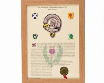 A3 Scottish Clan History Print – Scroll-Style Heraldry & Clan Badge