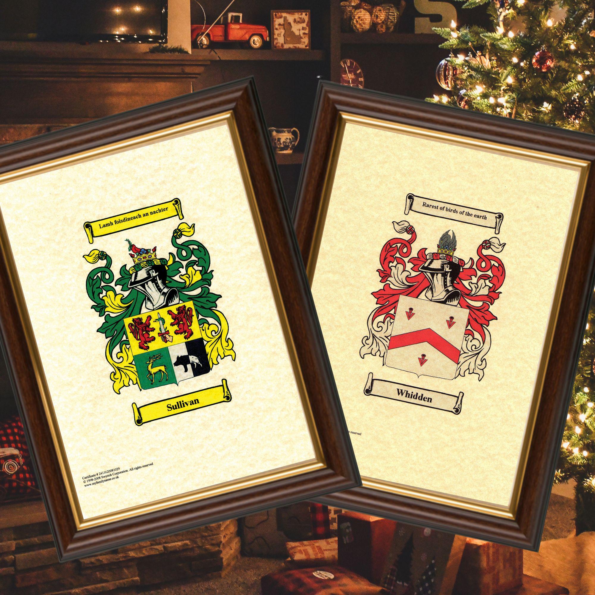 Coat of Arms / Family Crest, A4 Size in Dark and Gold Frame - FREE UK delivery!