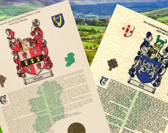 A3 Irish Name History Print – Scroll-Style Heraldry & Sept History