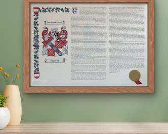 Coat of Arms & Surname History Print – Personalised Family Name Gift, A3 size