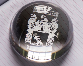 Personalised Engraved Crystal Paperweight – Coat of Arms
