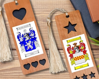 Personalised Family Crest Wooden Bookmark – Coat of Arms