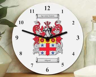 Personalised Full Colour Coat of Arms Clock – Heritage Family Crest Wall Art