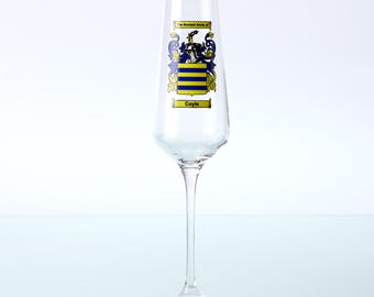 Personalised Engraved Crystal Champagne Flutes | Full Colour Coat of Arms | Wedding, Anniversary & Celebration Gift