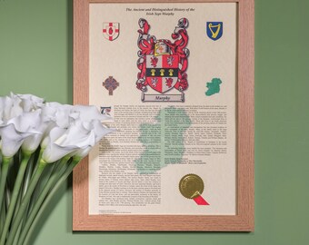 A3 Irish Name History Print – Scroll-Style Heraldry & Sept History
