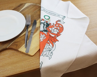 Personalised Coat of Arms Tea Towel – Family Crest Kitchen Decor