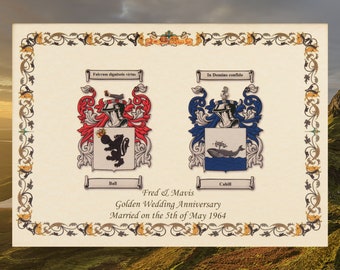 Personalised Double Coat of Arms Print | Wedding Gift for Couple | Anniversary Gift | Two Surname Heraldry Wall Art